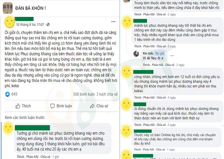 Đông đảo người dùng review về bài thuốc Mãnh lực Phục dương khang trên Facebook